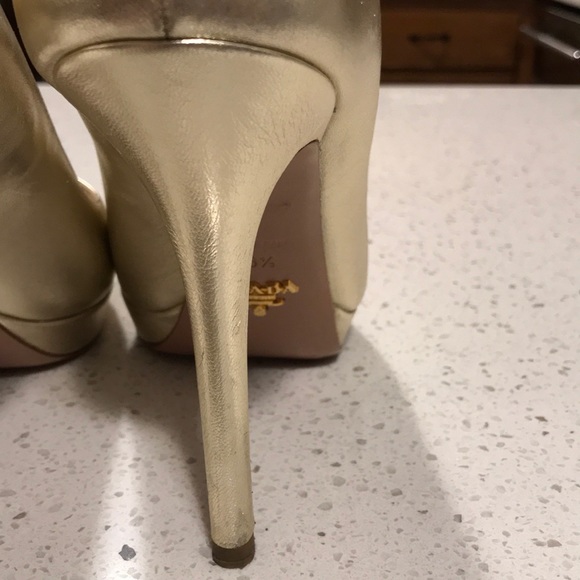 Open Toe, Gold Prada Platform Heels - Picture 4 of 8